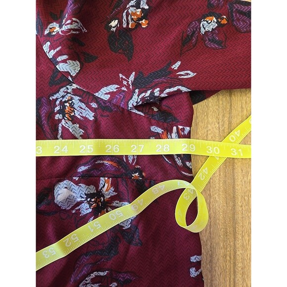 Floral Print Blouse V Neck Long Sleeve Criss Cross Back Burgundy Top Size 3 Plus - Picture 7 of 8